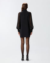 Vestito corto a collo alto in georgette - | Pinko