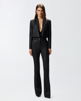 Shiny-effect straight-leg pinstriped trousers - | Pinko