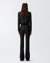 Shiny-effect straight-leg pinstriped trousers - | Pinko