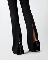 Shiny-effect straight-leg pinstriped trousers - | Pinko
