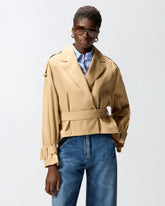 Trench corto in cotone con cintura - | Pinko