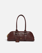 Escape Bag Horizontal, duża torba na ramię ze skóry - Burgund | Pinko