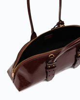 Grand sac à main Escape Bag Horizontal en cuir new shiny - Rouge foncé | Pinko