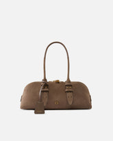 Escape Bag Horizontal large shoulder bag in suede - Beige | Pinko