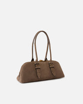 Escape Bag Horizontal large shoulder bag in suede - Beige | Pinko