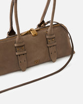 Escape Bag Horizontal large shoulder bag in suede - Beige | Pinko