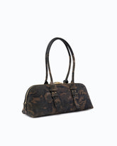 Grand sac porté épaule Escape Bag Horizontal en daim à imprimé camouflage - Vert militaire | Pinko
