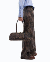 Grand sac porté épaule Escape Bag Horizontal en daim à imprimé camouflage - Vert militaire | Pinko