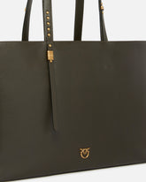 Medium leather shopper bag with metal details - | Pinko