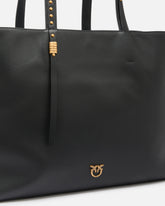 Medium leather shopper bag with metal details - | Pinko