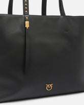 Medium leather shopper bag with metal details - | Pinko