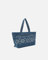 Cabas moyen en denim façon broderie anglaise - | Pinko