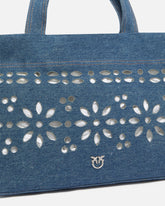 Cabas moyen en denim façon broderie anglaise - | Pinko