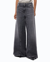 Flared jeans with super wide leg in black denim - Grey | Pinko