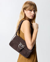 Love Bag One Slouchy medium shoulder bag in suede with inlays - Brown | Pinko