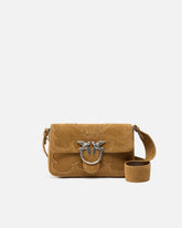 Borsa a spalla piccola Mini Love Bag One Slouchy in suede con intarsi - Beige | Pinko