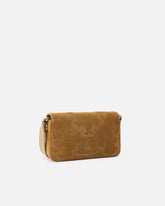Borsa a spalla piccola Mini Love Bag One Slouchy in suede con intarsi - Beige | Pinko