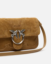 Borsa a spalla piccola Mini Love Bag One Slouchy in suede con intarsi - Beige | Pinko