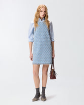 Denim mini dress with diamond and rhinestone motif - | Pinko