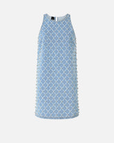 Kurzes Kleid aus Denim mit Rautenmuster und Strass - | Pinko