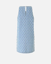 Abito corto in denim con disegno rombi e strass - | Pinko