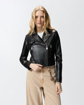 Giacca chiodo stile biker in nappa - | Pinko