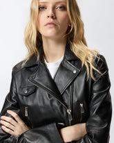 Giacca chiodo stile biker in nappa - | Pinko
