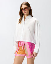 Camicia cropped in cotone a righe con logo - | Pinko