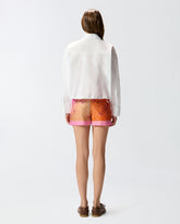 Camicia cropped in cotone a righe con logo - | Pinko