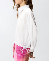 Camicia cropped in cotone a righe con logo - | Pinko