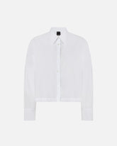 Camicia cropped in cotone a righe con logo - | Pinko