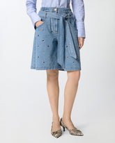 Denim shorts with eyelets and belt - | Pinko