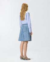 Shorts in denim con occhielli e cintura - | Pinko