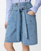 Denim shorts with eyelets and belt - | Pinko