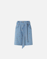 Shorts in denim con occhielli e cintura - | Pinko
