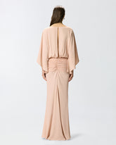 Abito lungo con drappeggi e pizzo - | Pinko