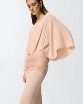 Abito lungo con drappeggi e pizzo - | Pinko