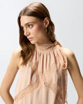 Top con scollo all'americana e pizzo - | Pinko