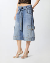 Denim utility Bermuda shorts with belt - | Pinko