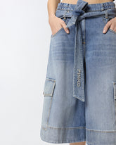 Denim utility Bermuda shorts with belt - | Pinko