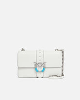 Sac porté épaule moyen Love Bag One en cuir avec boucle turquoise - Blanc | Pinko