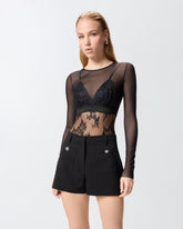 Tulle and lace knit bodysuit - | Pinko