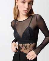 Tulle and lace knit bodysuit - | Pinko