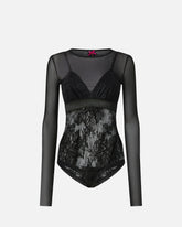 Tulle and lace knit bodysuit - | Pinko