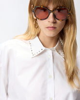 Cropped shirt with jewel collar - | Pinko