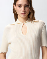 Ribbed sweater with jewel edges - | Pinko
