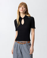 T-shirt côtelé à bords bijoux - | Pinko