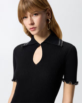 T-shirt côtelé à bords bijoux - | Pinko