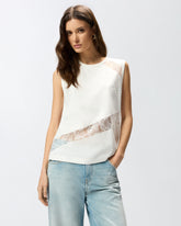 Sleeveless top with lace details - | Pinko