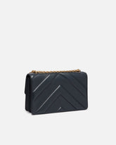 Love Bag One medium shoulder bag in chevron leather and nappa with triple chain - Dark Grey | Pinko